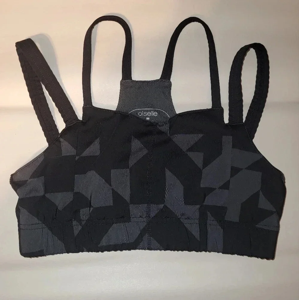 Oiselle Sports Bra Black Geometric Print Size 06 / Small Gym‎ Workout Athletic